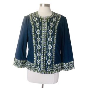 Vintage Victor Costa Occasion Embroidered Sequins Boho Navy Blue Blazer Jacket L